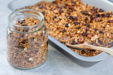 .Granola cooked at home. Healthy diet