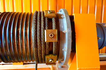 Wire rope sling or cable sling on crane reel drum or winch roll of crane the lifting machine in...