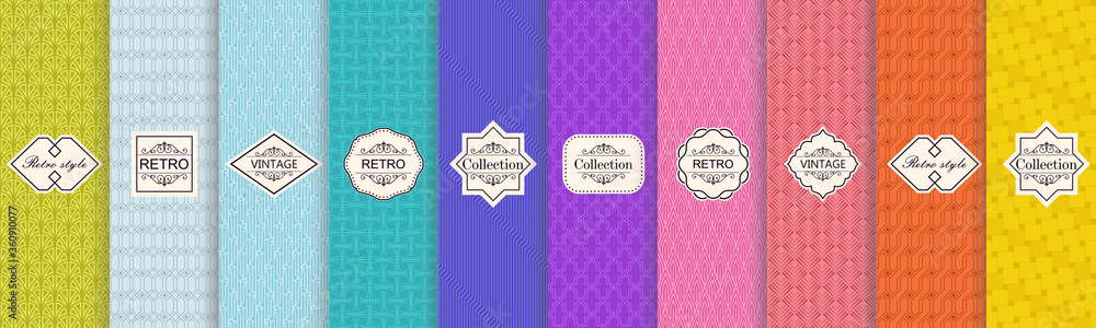 Poster collection of abstract seamless geometric pattern on vibrant background. vector illustration bright 
