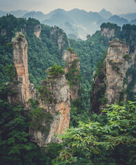 Landscape of Stone Tianzi Mountain pillars in Zhangjiajie
