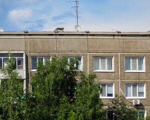 Soviet architecture. Ust-Kamenogorsk (Kazakhstan) Apartment buildings. Soviet architectural style. Residential buildings. Soviet built multistory apartment buildings. Old residential area. Retro style