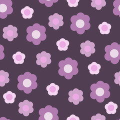 Vector seamless pattern with pink flowers on a dark background. For napkins, decoration, wrapping paper, wallpaper