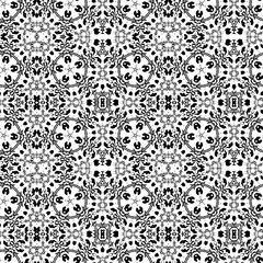 Black-white floral seamless pattern, monochrome pattern