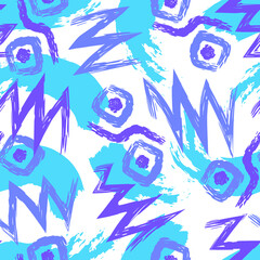 vector rough colorful freeform and zigzag lines brush overlap seamless pattern on white