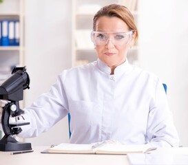 Woman chemist working in hospital clinic lab