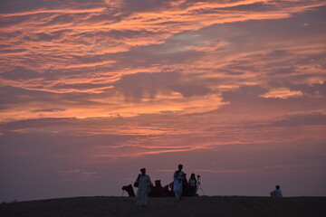 Fototapeta na wymiar desert safari at jaisalmer sam dunes in a sunset time