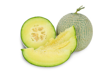 Melon,cantaloupe slices isolated on white background. This has clipping path. 