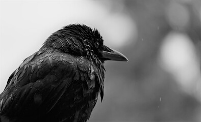 black and white of crow