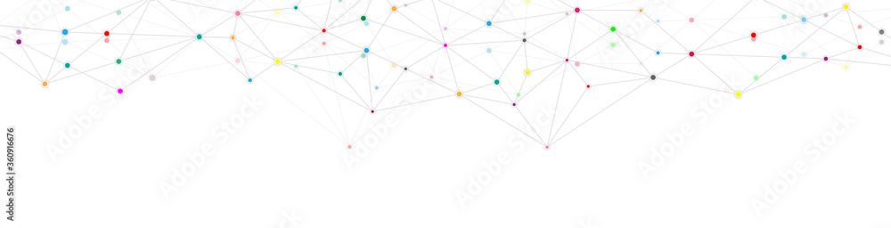 Aufkleber website header or banner design with abstract geometric background and connecting dots and lines. gl