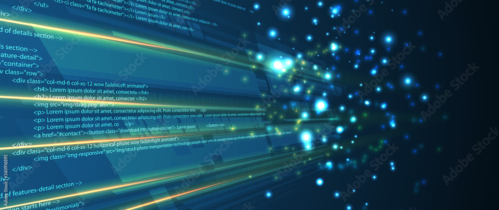 Aufkleber Software development abstract technology code and script background