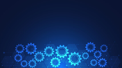 Cogs and gear wheel mechanisms. Hi-tech digital technology and engineering. Abstract technical background.