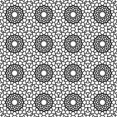 Arabic arabesque seamless pattern with ornament. Holiday black and white background. Design greeting card for Ramadan Kareem, Islamic ornamental detail of mosaic.