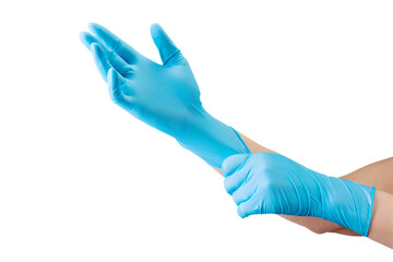Doctor wearing a medical glove on hands isolated on white