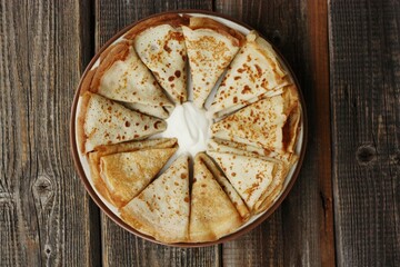 Delicious fresh crepe with sour cream macro