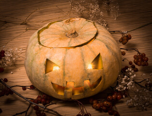 halloween pumpkin on a wooden table