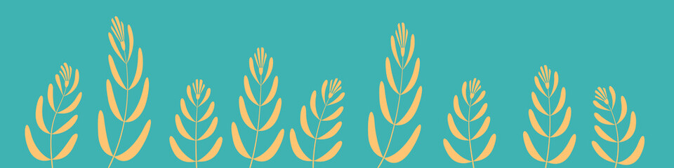Fototapeta na wymiar Abstract floral web banner. Yellow plants on blue background. Vector illustration.