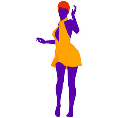 Beautiful a fashion girl in short dress. Purple silhouette of young woman. Vector illustration.