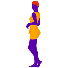 Beautiful a fashion girl in short dress. Purple silhouette of young woman. Vector illustration.