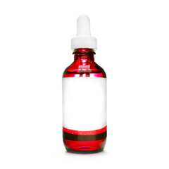 red bottle with pipette. dropper bottle with serum. cosmetic oil on white background. essential...