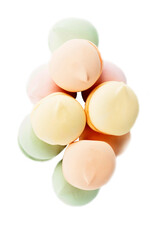 multicolored marshmallows isolated on a white background.Beautiful colorful and delicious sweets and marshmallows. . Closeup. Soft selective focus