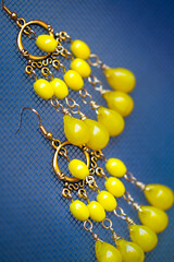 Fashion women's close-up earrings, bright yellow earrings made of Czech glass beads and drops - 360923299
