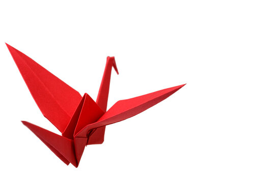 Origami Red Bird Paper On White Background