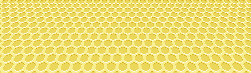 Golden honeycomb banner. Hexagon grid in space. Vector EPS10