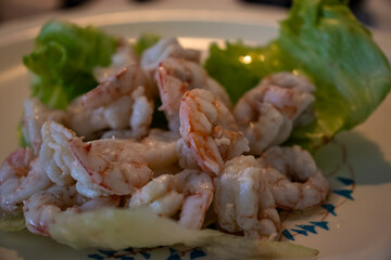A plate of fresh prawns cooked