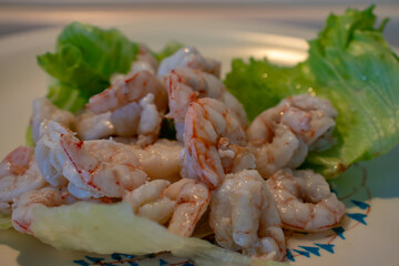 A plate of fresh prawns cooked