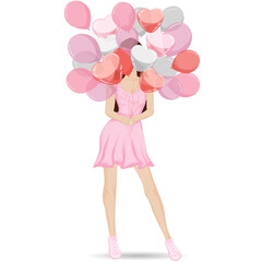 Girl holding balloons. Vector art