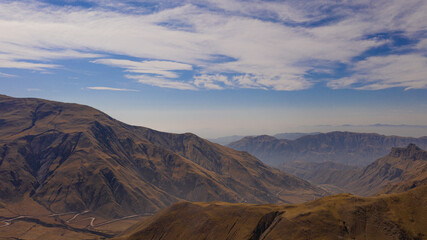 Aerial view of drones from Northern Argentina, mountains, valleys, routes and peaks.