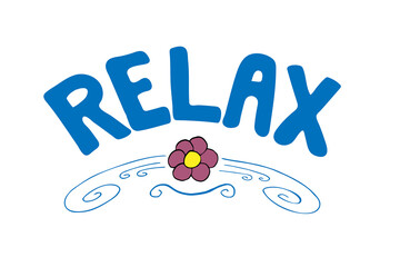 Hand drawn vector lettering Relax in blue color.