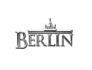 isolated metallic, chrome berlin emblem, script and text. Berlin symbol . 3d illustration - obrazy, fototapety, plakaty