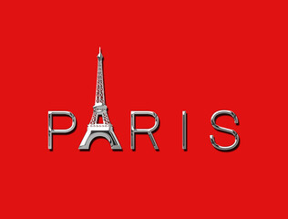 isolated metallic, chrome paris emblem, script and text. Paris symbol . 3d illustration