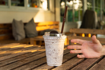 Milkshake with ice cream and oreo cookies. Cool and refreshing on a hot day