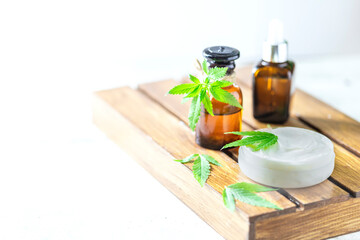 Obraz na płótnie Canvas Essential oil and cosmetics made from medicinal cannabis.