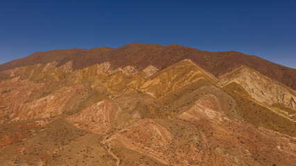 Aerial view of drones from Northern Argentina, mountains, valleys, routes and peaks.