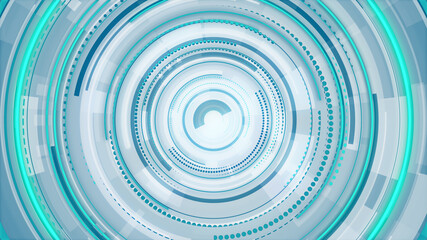 Circle white blue and green neon lines technology Hi-tech bright background. Abstract graphic digital future scifi concept design.