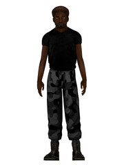 3D render of a handsome African American man in casual clothing on white background.