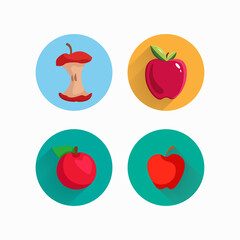 apple flat icon set with long shadow. red apple, apple core