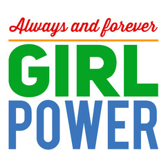 Girl power text, feminism slogan. Black inscription for t shirts, posters and wall art. Feminist sign handwritten with ink and brush. colored letters.