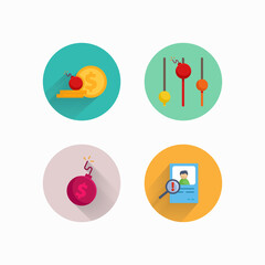 risk investment, risk business, level of risk flat icon set with long shadow