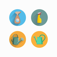 watering can, sprayer, spray gun flat icon set with long shadow