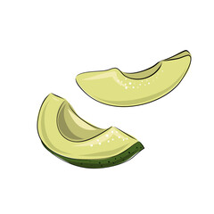 Vector set of hand drawn slice and whole avocado. Food vector illustration. Design for packaging, weddings, fabrics, textiles, wallpaper, website, postcards.