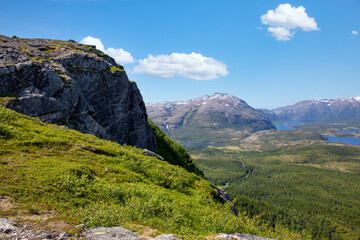 Fototapeta premium On a hike to the mountain Hongfjellet Tosen, Velfjord Northern Norway - view to the Vassbygda