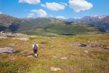 Fototapeta premium On a hike to the mountain Hongfjellet Tosen, Velfjord Northern Norway - view to the Vassbygda