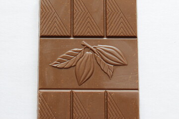 Milk chocolate isolated on white background from top view. Close up a chocolate bar isolated on white background.