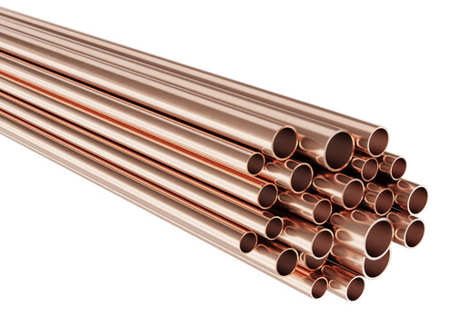 Copper pipes isolated on white background. Clipping path included.
