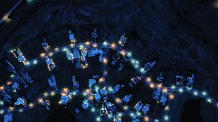 Beauty illuminated at night, a panoramic aerial view to streets