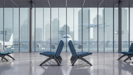 3d Rendering Waiting Area At Airport Terminal Illustration